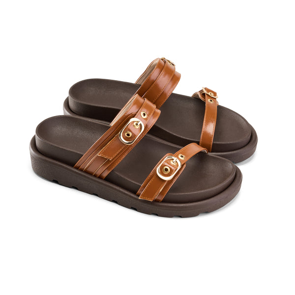 Havan Leather Strap Sandals with Gold Buckle – Casual Comfort Slides