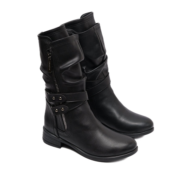 Black Mid-Calf Boots – Stylish Winter Comfort with Side Zipper