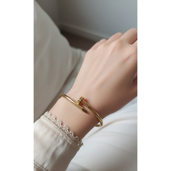 Minimal Nail-Style Gold Stainless Steel Bangle