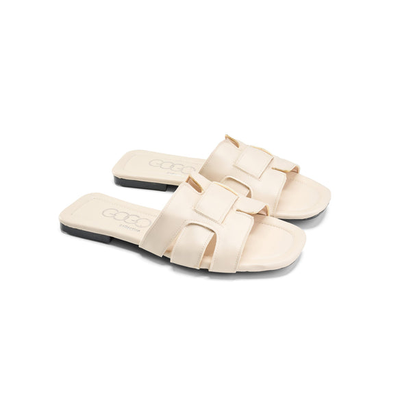 Women Slipper wide straps in beige