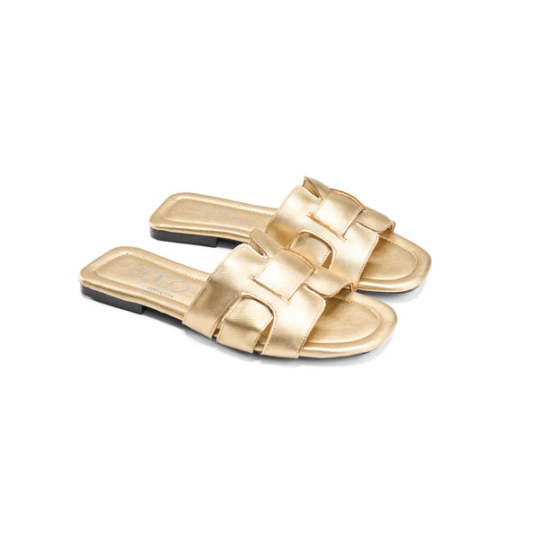 Women Slipper wide straps in Gold