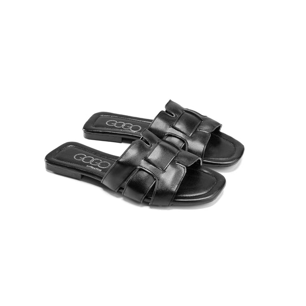 Women Slipper wide straps in black