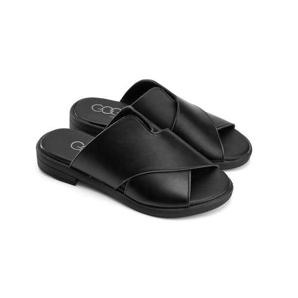 Women Slipper with crossed straps in black