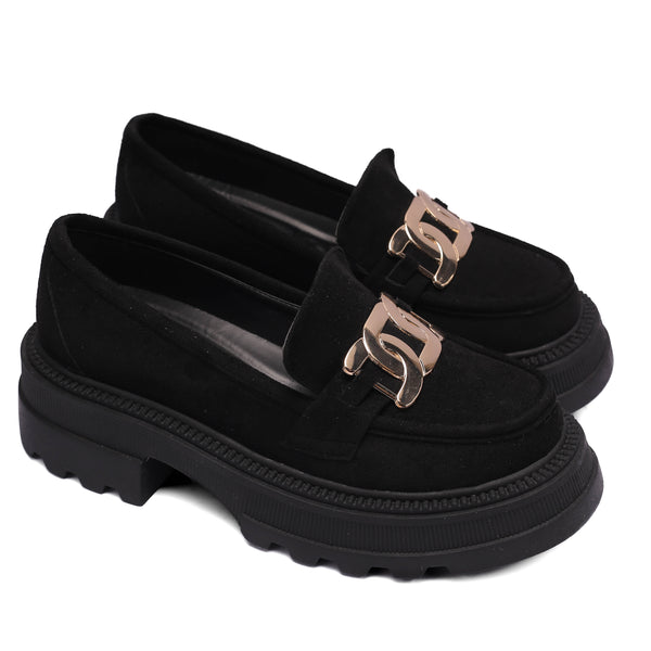 Suede Chunky Loafers -Black