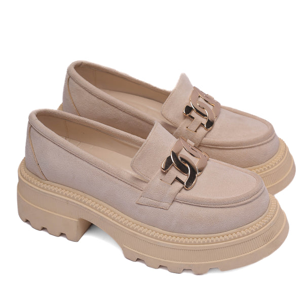 Suede Chunky Loafers -Beige
