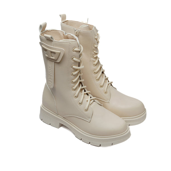Beige Lace-Up Winter Boots