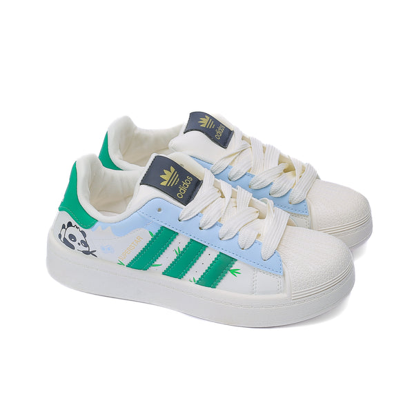 Women's Lace-up Sneaker in White and Green