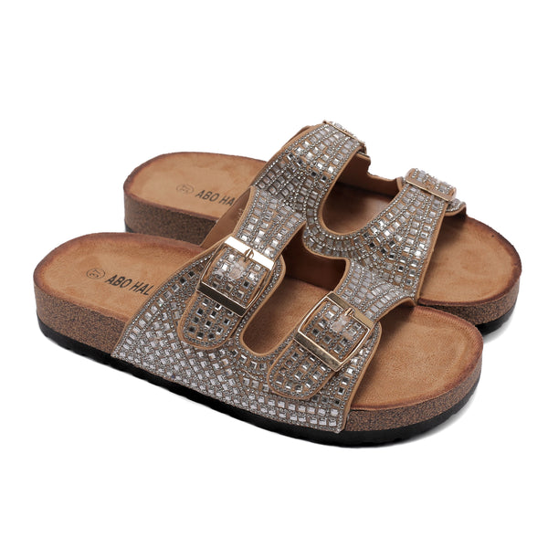 Slide Sandals with Sparkly Buckles