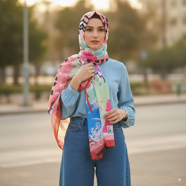 Chiffon Trendy Women’s Scarf – Geometric Print