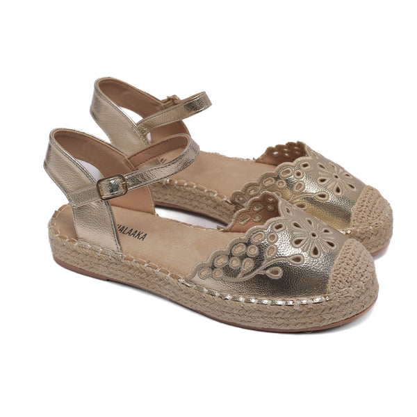 Gold Espadrille Sandals with Chic Cutout Design