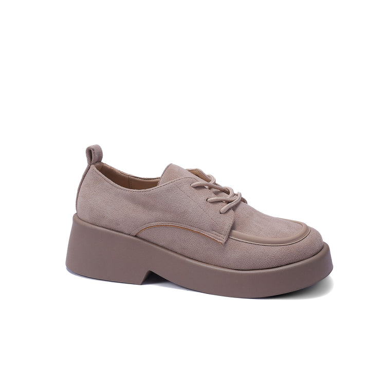 Suede Thick Sole Lace Up Women's Loafers, caffe