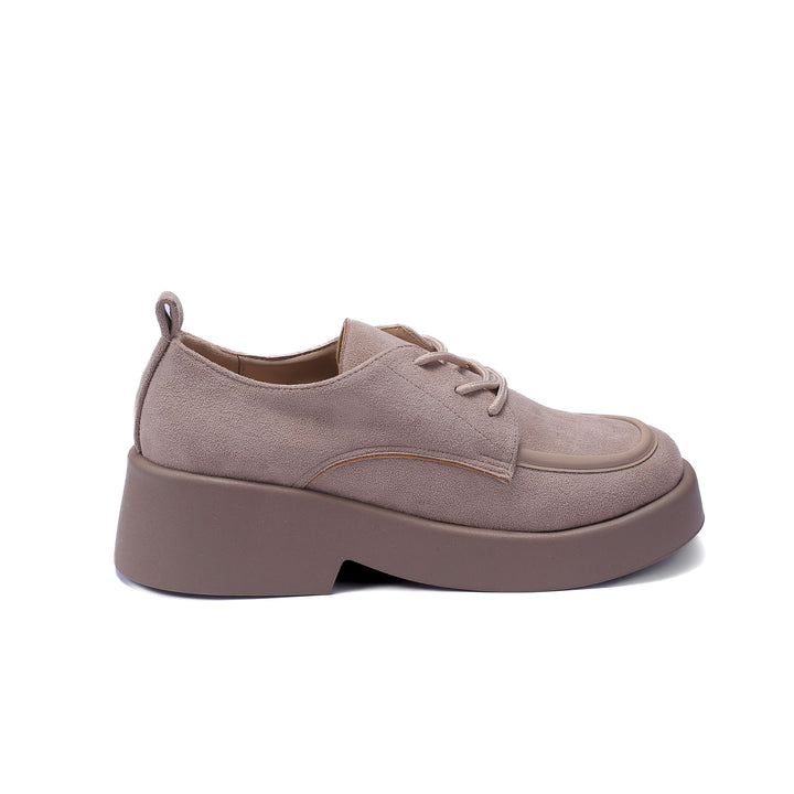 Suede Thick Sole Lace Up Women's Loafers, caffe