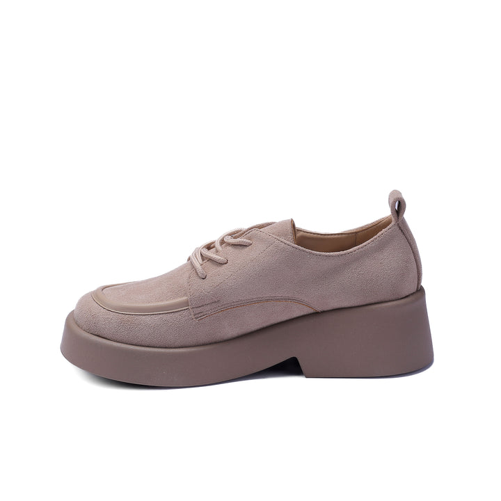 Suede Thick Sole Lace Up Women's Loafers, caffe