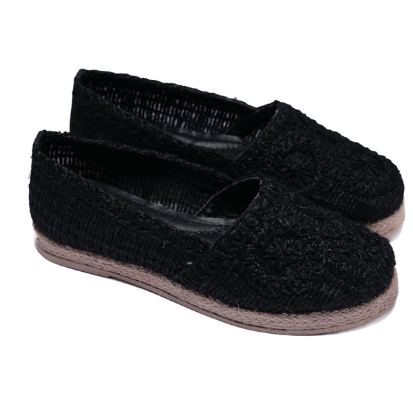 Women's Black Crochet Flats – Handwoven Slip-On Shoes
