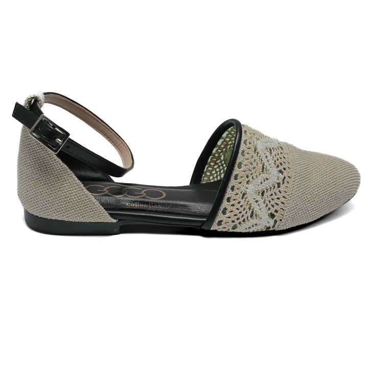 Beige women's flats with lace front and ankle strap