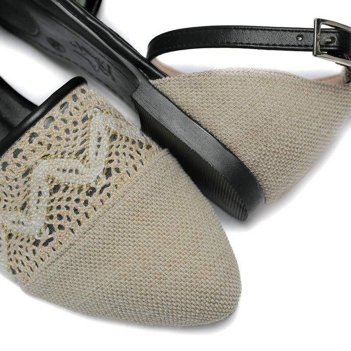 Beige women's flats with lace front and ankle strap