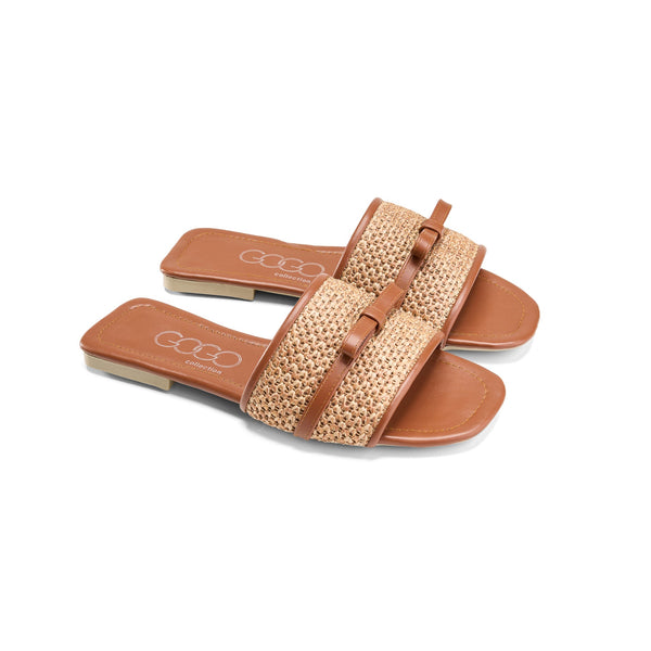 Flat Slides Woven Wide Strap with Square Toe