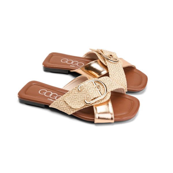 Havan woven cross-strap sandals with a gold buckle